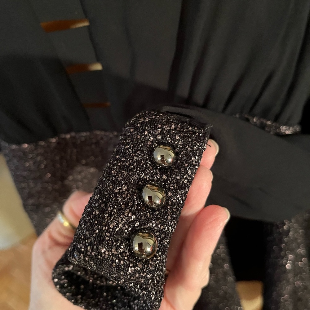 Nordstrom City Chic Black and silver layered Peplum Glitter Blouse, XL - Picture 8 of 14